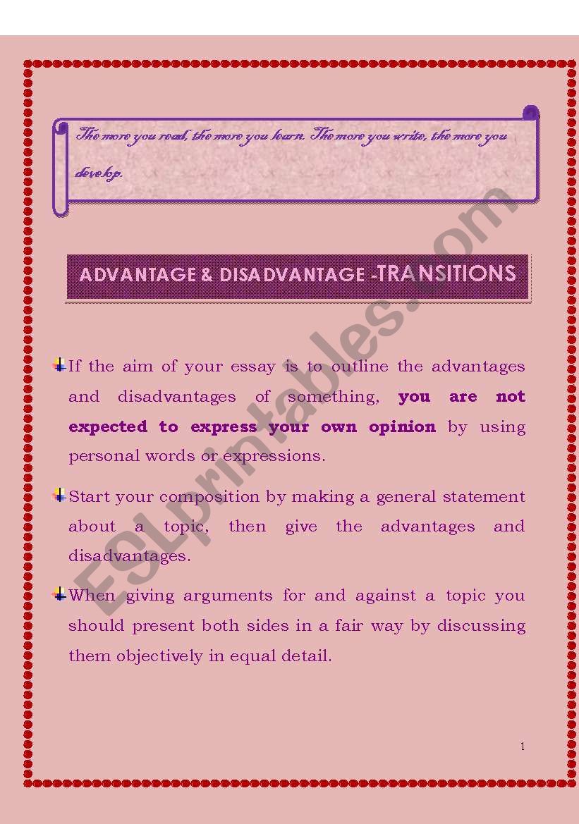 argumantative writing [advantages and disadvantages]